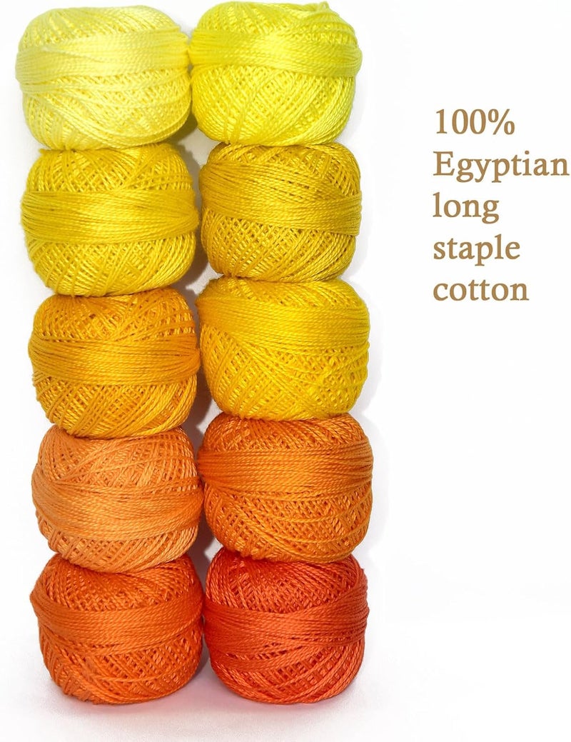 colored bird Double Mercerized Egyptian Long Staple Cotton Pearl Thread Ball 10 Grams Rainbow Color Embroidery Thread 10 Colors per Box for Crochet Hardanger Cross Stitch Hand Embroidery,Orange Series - Image 2